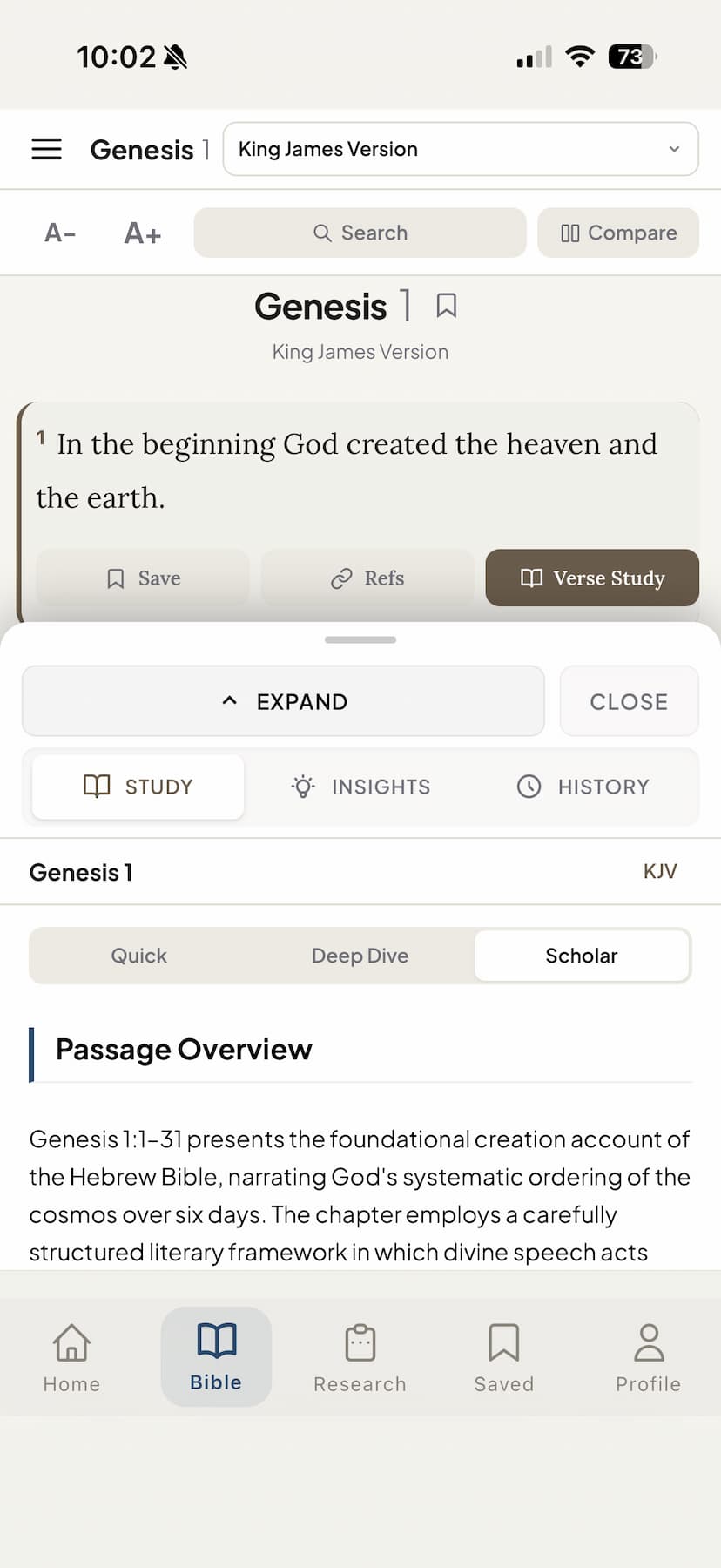 iPhone showing verse-by-verse exegetical analysis